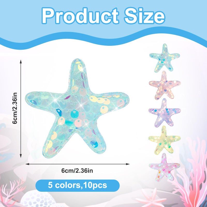 oruola مجموعة أورولا من 10 قطع من مشابك شعر حورية البحر، مشابك شعر نجم البحر، مشابك شعر نجم البحر اللامعة، إكسسوارات شعر مزينة بالترتر للشاطئ، مشبك شعر نجم البحر للنساء والفتيات، أداة تصفيف شعر لحفلات الزفاف على الشاطئ، متعدد الألوان - Image 3